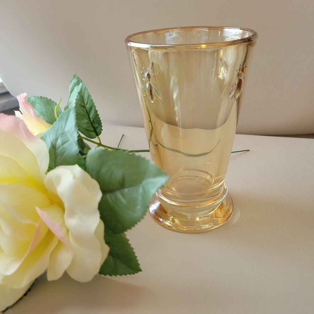 La Rochere Iridescent Amber Glass Tumbler Bee Motif ~ Pretty! Made in France